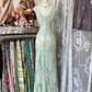 Tiffany Blue V Neck Mermaid Vintage Long Party Dress Formal Evening Gown, DP4548