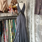 Grey V Neck Beading Mermaid Vintage Long Party Dress Formal Evening Gown, DP4549