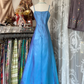 Blue Straps A-Line Vintage Long Party Dress Formal Evening Gown, DP4551