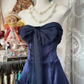 Navy Blue Strapless A-Line Satin Vintage Long Party Dress Formal Evening Gown, DP4552