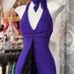 Purple V Neck Halter Mermaid Vintage Long Party Dress Formal Evening Gown, DP4553