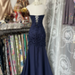 Navy Blue Sweetheart Mermaid Vintage Long Party Dress Formal Evening Gown, DP4554