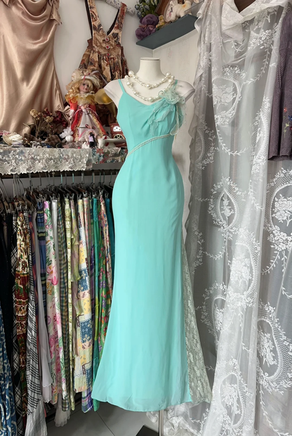 Tiffany Blue Straps Mermaid Vintage Long Party Dress Formal Evening Gown, DP4555