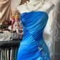 Blue Gradient Strapless Ruffles Vintage Long Party Dress Formal Evening Gown, DP4556