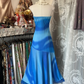 Blue Gradient Strapless Ruffles Vintage Long Party Dress Formal Evening Gown, DP4556