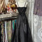 Black Straps A-Line Satin Vintage Long Party Dress Formal Evening Gown, DP4558