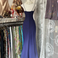 Purple Gradient Straps Mermaid Vintage Long Party Dress Evening Dress, DP4559