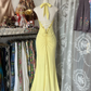 Yellow Halter Sweetheart Mermaid Vintage Long Party Dress Evening Dress, DP4560