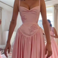 Pink Spaghetti Straps Retro A-Line Long Party Dress Elegant Bridesmaid Dress, DP4564