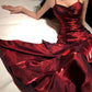 Wine Red Spaghetti Straps A-Line Chiffon Long Prom Dress Evening Gown, DP4567