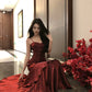 Wine Red Spaghetti Straps A-Line Chiffon Long Prom Dress Evening Gown, DP4567