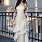 White Spaghetti Straps A-Line Chiffon Long Prom Dress Evening Gown, DP4568