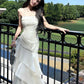 White Spaghetti Straps A-Line Chiffon Long Prom Dress Evening Gown, DP4568