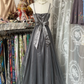 Grey Spaghetti Straps A-Line Vintage Long Prom Dress Formal Evening Gown, DP4570