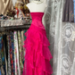 Hot Pink Strapless A-Line Vintage Long Prom Dress Formal Evening Gown, DP4572