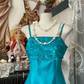 Turquoise Spaghetti Straps A-Line Vintage Long Party Dress Evening Gown, DP4575
