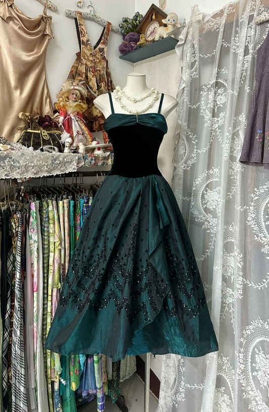 Elegant Spaghetti Straps A-Line Vintage Long Prom Dress Formal Party Dress, DP4577