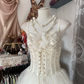 White Straps A-Line Tulle Beading Vintage Wedding Dress Long Prom Dress, DP4578