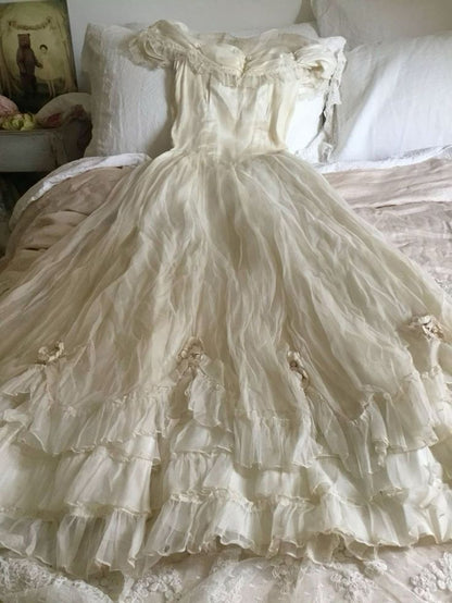 Elegant Ivory A-Line Long Birthday Dress Vintage Long Party Dress, DP4583