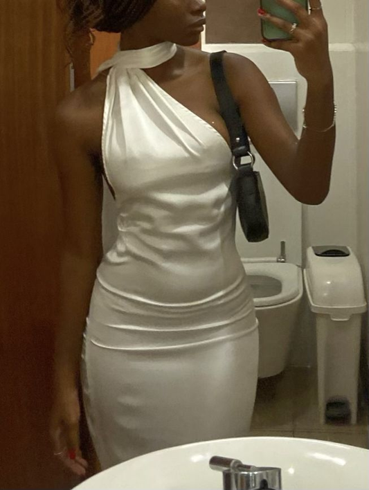 Robe de soirée longue en satin blanc à col licou, robe fourreau simple, DP4586