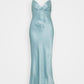 Blue Spaghetti Straps Mermaid Satin Long Party Dress Wedding Guest Dress, DP4593