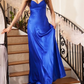 Royal Blue A-Line Satin Vintage Long Party Dress Simple Evening Gown, DP4598