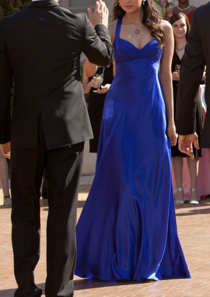 Royal Blue A-Line Satin Vintage Long Party Dress Simple Evening Gown, DP4598