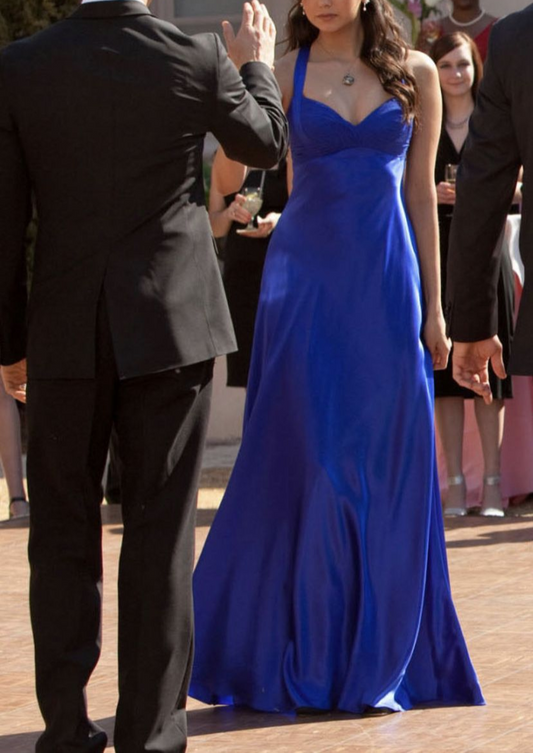 Royal Blue A-Line Satin Vintage Long Party Dress Simple Evening Gown, DP4598