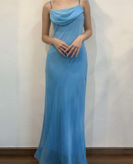 Blue Ombre Straps Chiffon Vintage Long Party Dress Formal Evening Dress, DP4608