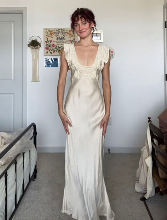 Elegant Ivory Sheath Satin Long Party Dress Wedding Guest Dress, DP4621