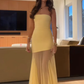 Sexy Yellow Strapless Mermaid Long Prom Dress Evening Party Dress, DP4631