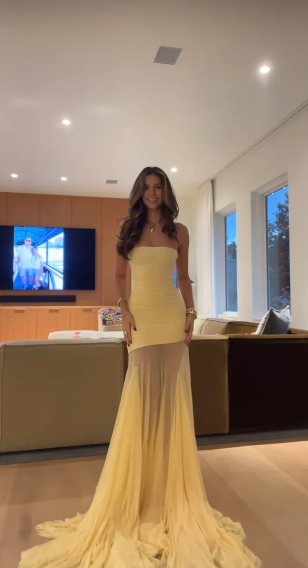 Sexy Yellow Strapless Mermaid Long Prom Dress Evening Party Dress, DP4631