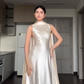 Elegant Sleeveless Ivory Satin Long Prom Dress Formal Evening Party Dress, DP4634