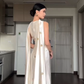 Elegant Sleeveless Ivory Satin Long Prom Dress Formal Evening Party Dress, DP4634