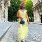 Fashion Yellow Straps A-Line Sequins Long Party Dress with Feathers, DP4638