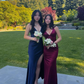Burgundy V Neck Backless Mermaid Satin Long Prom Dress Formal Party Dress, DP4644