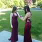 Burgundy V Neck Backless Mermaid Satin Long Prom Dress Formal Party Dress, DP4644