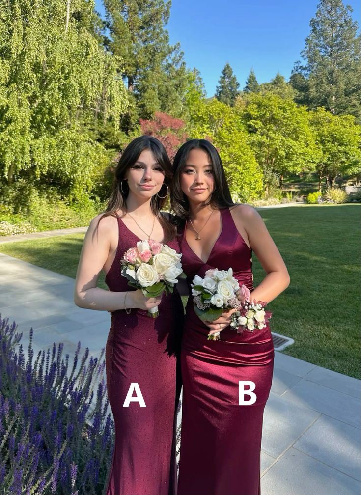 Burgundy V Neck Backless Mermaid Satin Long Prom Dress Formal Party Dress, DP4644