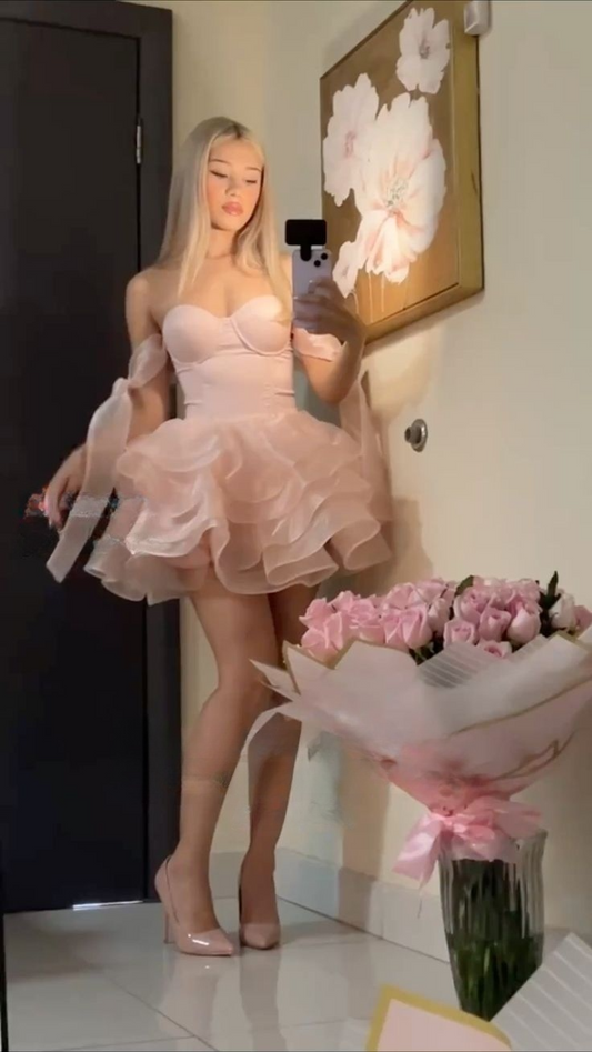 Robe courte rose à décolleté en cœur et coupe trapèze Hoco, robe de soirée et d'anniversaire, DP4653