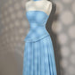 Robe de soirée longue et élégante, coupe trapèze, bleue, sans bretelles, DP4659