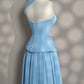 Robe de soirée longue et élégante, coupe trapèze, bleue, sans bretelles, DP4659
