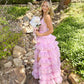 Pink V Neck Straps A-Line Tulle Tiered Long Prom Dress Formal Party Dress, DP4672