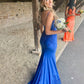 Royal Blue Straps Mermaid Satin Long Prom Dress Evening Party Dress, DP4675