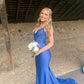 Royal Blue Straps Mermaid Satin Long Prom Dress Evening Party Dress, DP4675