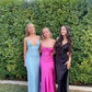 Blue Simple Straps V Neck Mermaid Satin Long Party Dress Wedding Guest Dress, DP4676
