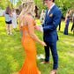 Orange Straps Mermaid Sequins Long Formal Prom Dress Evening Party Dress, DP4693