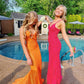 Orange Straps Mermaid Sequins Long Formal Prom Dress Evening Party Dress, DP4693