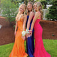 Orange Straps Mermaid Sequins Long Formal Prom Dress Evening Party Dress, DP4693