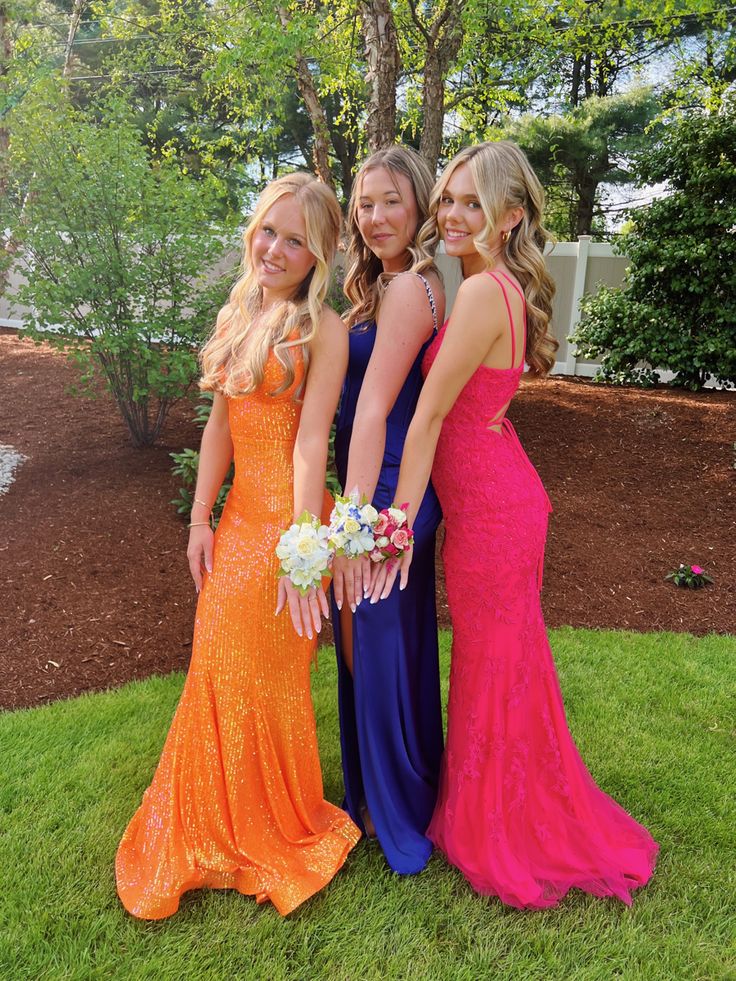 Orange Straps Mermaid Sequins Long Formal Prom Dress Evening Party Dress, DP4693