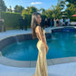 Champagne Straps Mermaid Satin Long Formal Prom Dress Evening Party Dress, DP4694